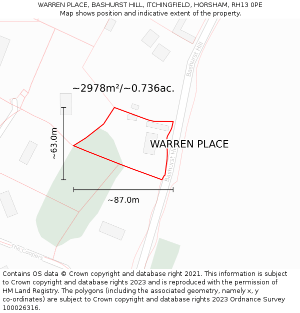 WARREN PLACE, BASHURST HILL, ITCHINGFIELD, HORSHAM, RH13 0PE: Plot and title map