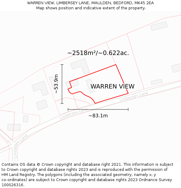WARREN VIEW, LIMBERSEY LANE, MAULDEN, BEDFORD, MK45 2EA: Plot and title map