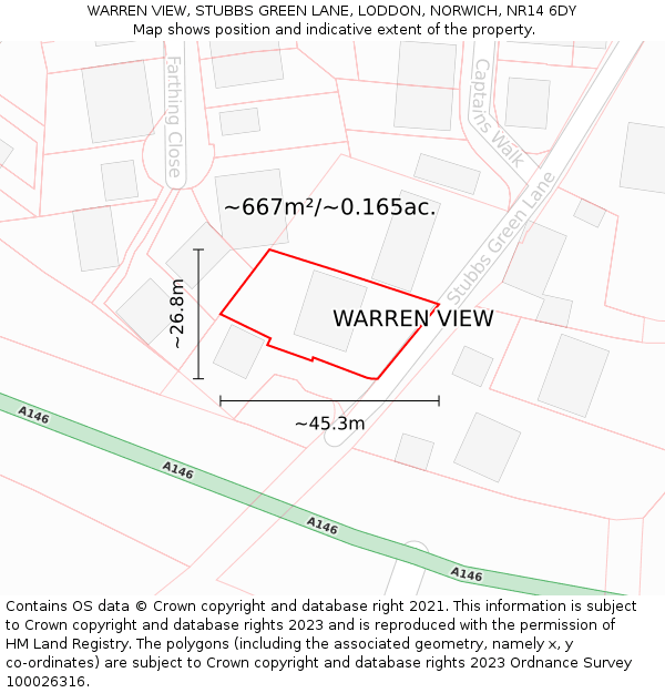WARREN VIEW, STUBBS GREEN LANE, LODDON, NORWICH, NR14 6DY: Plot and title map