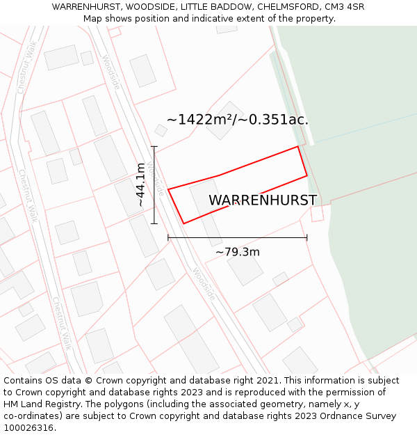WARRENHURST, WOODSIDE, LITTLE BADDOW, CHELMSFORD, CM3 4SR: Plot and title map