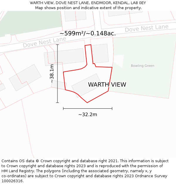 WARTH VIEW, DOVE NEST LANE, ENDMOOR, KENDAL, LA8 0EY: Plot and title map