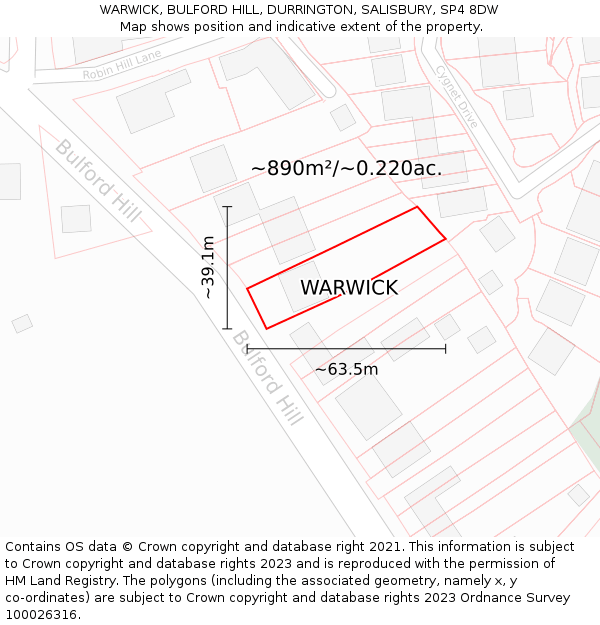 WARWICK, BULFORD HILL, DURRINGTON, SALISBURY, SP4 8DW: Plot and title map