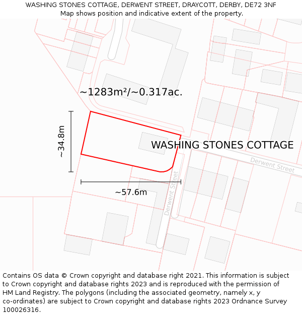 WASHING STONES COTTAGE, DERWENT STREET, DRAYCOTT, DERBY, DE72 3NF: Plot and title map