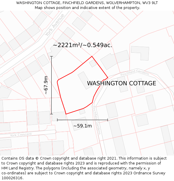 WASHINGTON COTTAGE, FINCHFIELD GARDENS, WOLVERHAMPTON, WV3 9LT: Plot and title map
