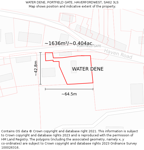 WATER DENE, PORTFIELD GATE, HAVERFORDWEST, SA62 3LS: Plot and title map