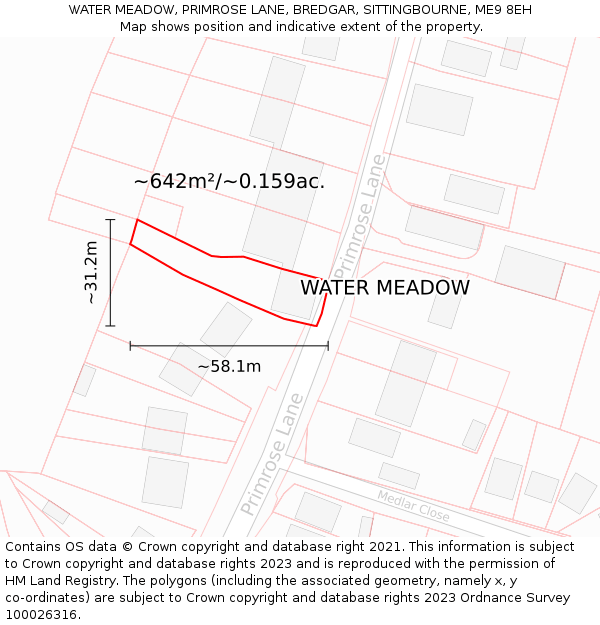 WATER MEADOW, PRIMROSE LANE, BREDGAR, SITTINGBOURNE, ME9 8EH: Plot and title map