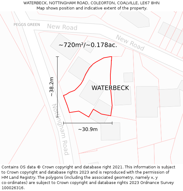 WATERBECK, NOTTINGHAM ROAD, COLEORTON, COALVILLE, LE67 8HN: Plot and title map