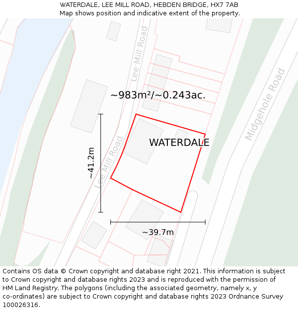 WATERDALE, LEE MILL ROAD, HEBDEN BRIDGE, HX7 7AB: Plot and title map