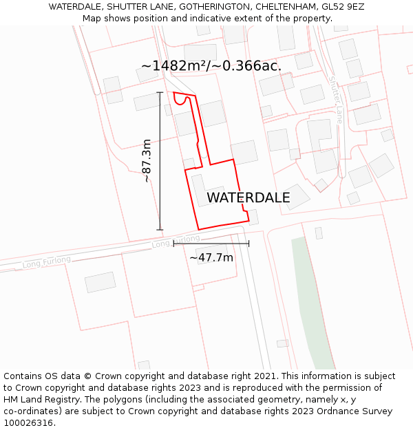 WATERDALE, SHUTTER LANE, GOTHERINGTON, CHELTENHAM, GL52 9EZ: Plot and title map