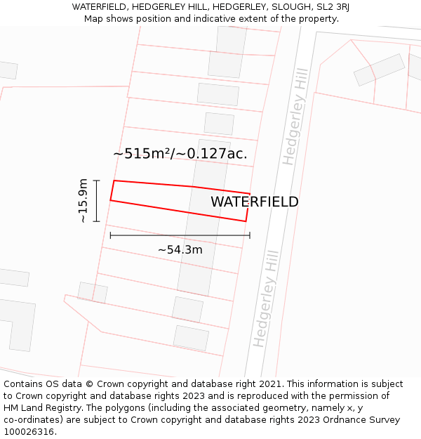 WATERFIELD, HEDGERLEY HILL, HEDGERLEY, SLOUGH, SL2 3RJ: Plot and title map
