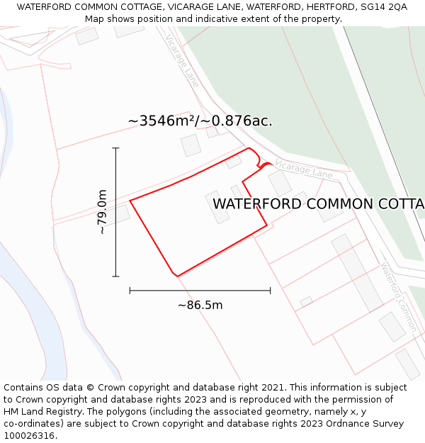WATERFORD COMMON COTTAGE, VICARAGE LANE, WATERFORD, HERTFORD, SG14 2QA: Plot and title map