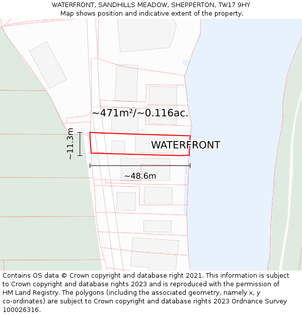 WATERFRONT, SANDHILLS MEADOW, SHEPPERTON, TW17 9HY: Plot and title map