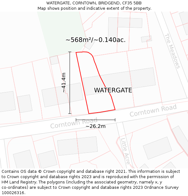 WATERGATE, CORNTOWN, BRIDGEND, CF35 5BB: Plot and title map