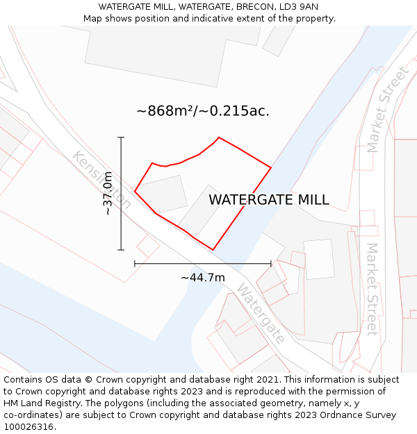 WATERGATE MILL, WATERGATE, BRECON, LD3 9AN: Plot and title map