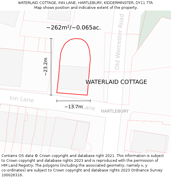 WATERLAID COTTAGE, INN LANE, HARTLEBURY, KIDDERMINSTER, DY11 7TA: Plot and title map