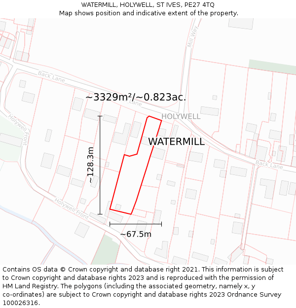 WATERMILL, HOLYWELL, ST IVES, PE27 4TQ: Plot and title map