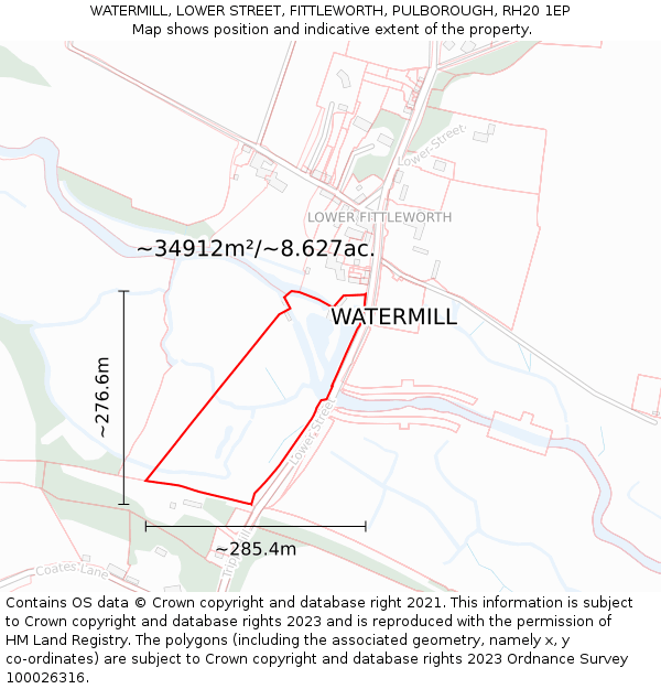 WATERMILL, LOWER STREET, FITTLEWORTH, PULBOROUGH, RH20 1EP: Plot and title map
