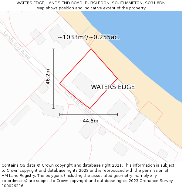 WATERS EDGE, LANDS END ROAD, BURSLEDON, SOUTHAMPTON, SO31 8DN: Plot and title map