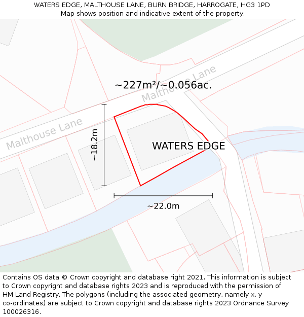 WATERS EDGE, MALTHOUSE LANE, BURN BRIDGE, HARROGATE, HG3 1PD: Plot and title map