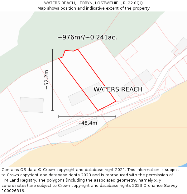 WATERS REACH, LERRYN, LOSTWITHIEL, PL22 0QQ: Plot and title map