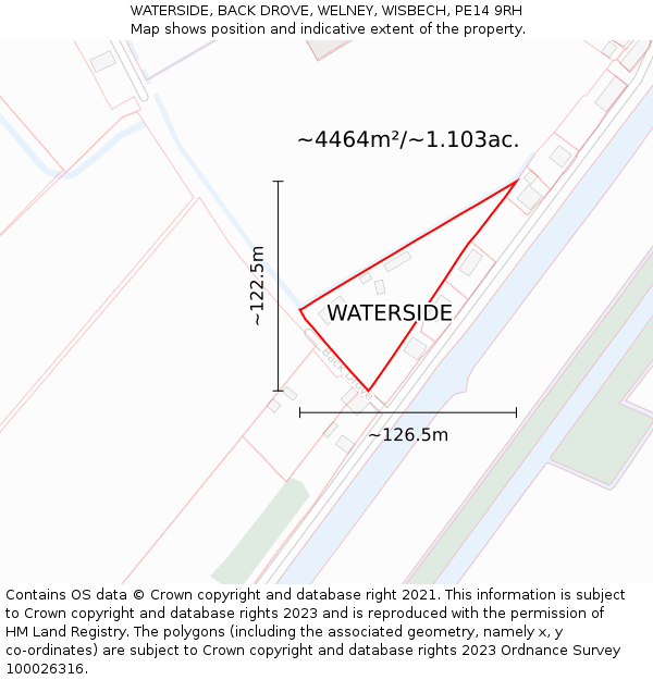 WATERSIDE, BACK DROVE, WELNEY, WISBECH, PE14 9RH: Plot and title map