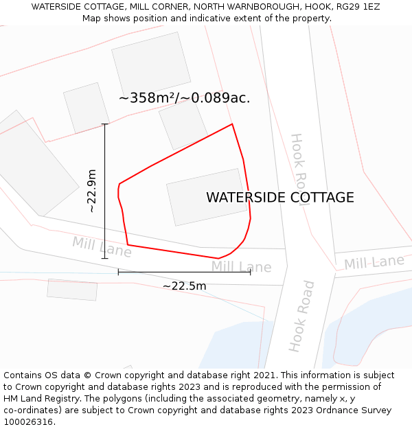 WATERSIDE COTTAGE, MILL CORNER, NORTH WARNBOROUGH, HOOK, RG29 1EZ: Plot and title map
