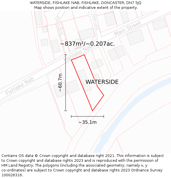 WATERSIDE, FISHLAKE NAB, FISHLAKE, DONCASTER, DN7 5JQ: Plot and title map