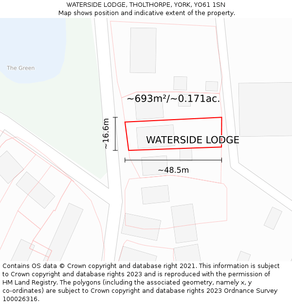 WATERSIDE LODGE, THOLTHORPE, YORK, YO61 1SN: Plot and title map