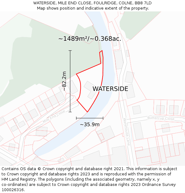 WATERSIDE, MILE END CLOSE, FOULRIDGE, COLNE, BB8 7LD: Plot and title map