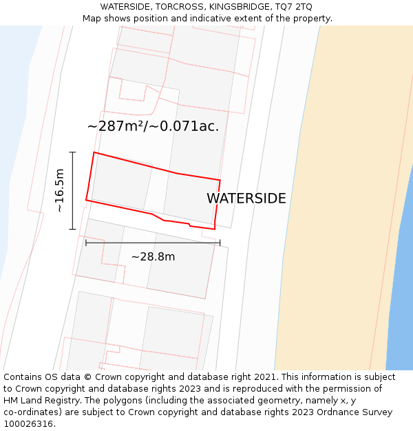WATERSIDE, TORCROSS, KINGSBRIDGE, TQ7 2TQ: Plot and title map