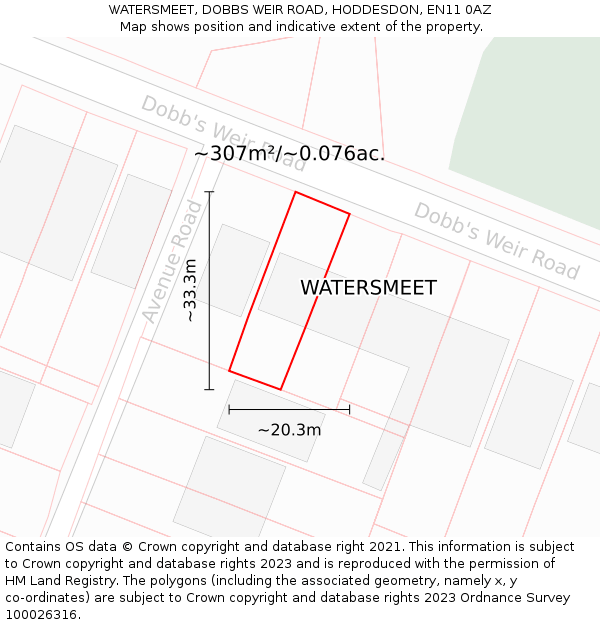 WATERSMEET, DOBBS WEIR ROAD, HODDESDON, EN11 0AZ: Plot and title map