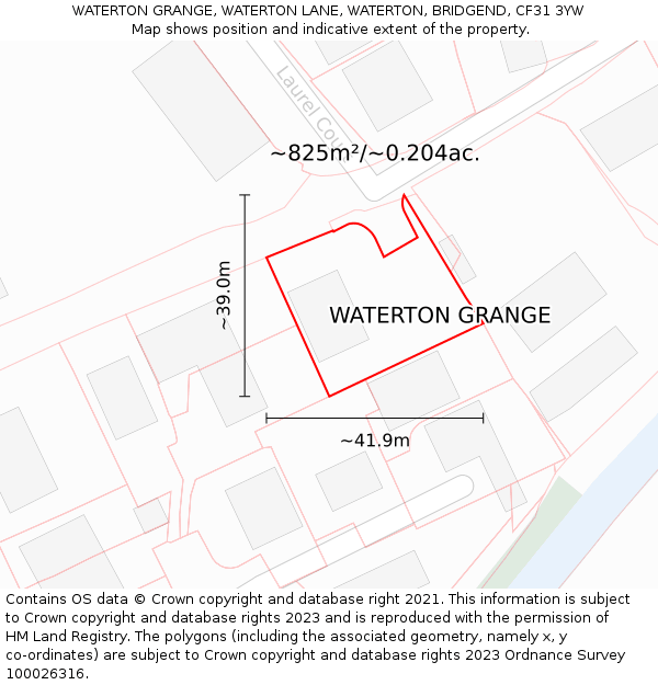 WATERTON GRANGE, WATERTON LANE, WATERTON, BRIDGEND, CF31 3YW: Plot and title map