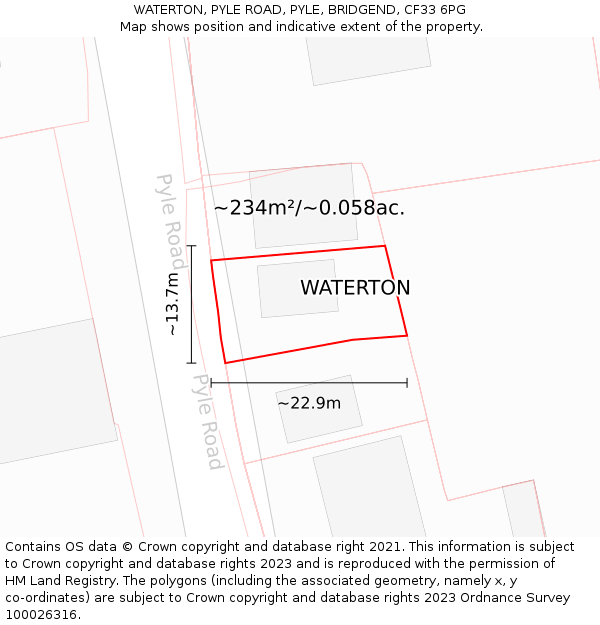 WATERTON, PYLE ROAD, PYLE, BRIDGEND, CF33 6PG: Plot and title map