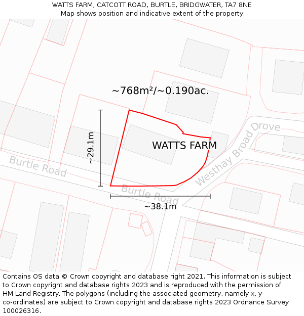 WATTS FARM, CATCOTT ROAD, BURTLE, BRIDGWATER, TA7 8NE: Plot and title map