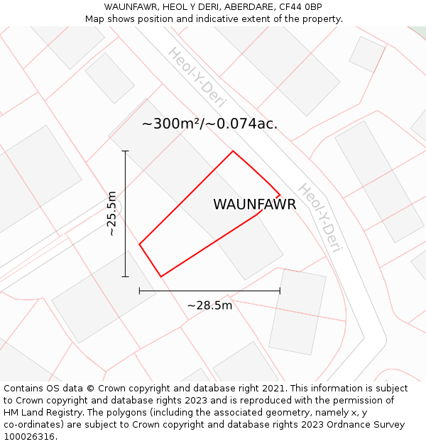 WAUNFAWR, HEOL Y DERI, ABERDARE, CF44 0BP: Plot and title map
