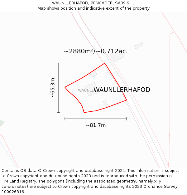 WAUNLLERHAFOD, PENCADER, SA39 9HL: Plot and title map