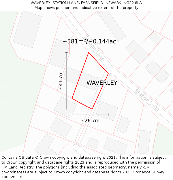 WAVERLEY, STATION LANE, FARNSFIELD, NEWARK, NG22 8LA: Plot and title map
