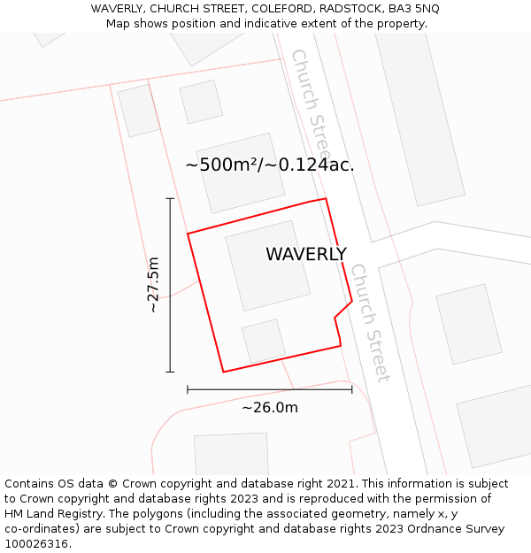 WAVERLY, CHURCH STREET, COLEFORD, RADSTOCK, BA3 5NQ: Plot and title map