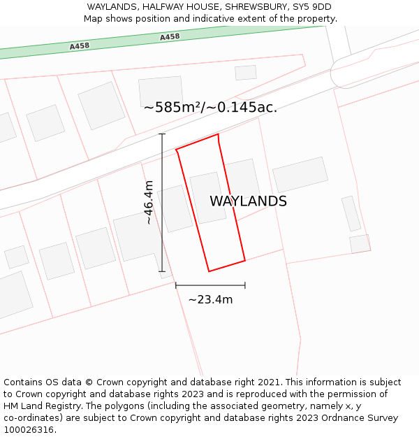 WAYLANDS, HALFWAY HOUSE, SHREWSBURY, SY5 9DD: Plot and title map