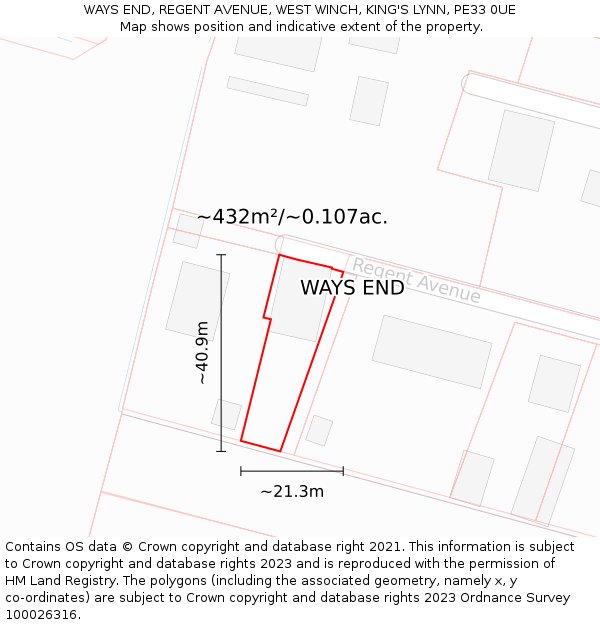 WAYS END, REGENT AVENUE, WEST WINCH, KING'S LYNN, PE33 0UE: Plot and title map