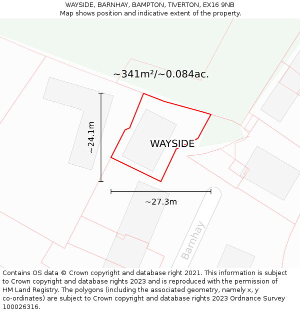 WAYSIDE, BARNHAY, BAMPTON, TIVERTON, EX16 9NB: Plot and title map