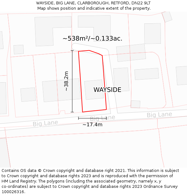 WAYSIDE, BIG LANE, CLARBOROUGH, RETFORD, DN22 9LT: Plot and title map