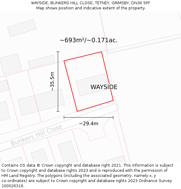 WAYSIDE, BUNKERS HILL CLOSE, TETNEY, GRIMSBY, DN36 5PF: Plot and title map