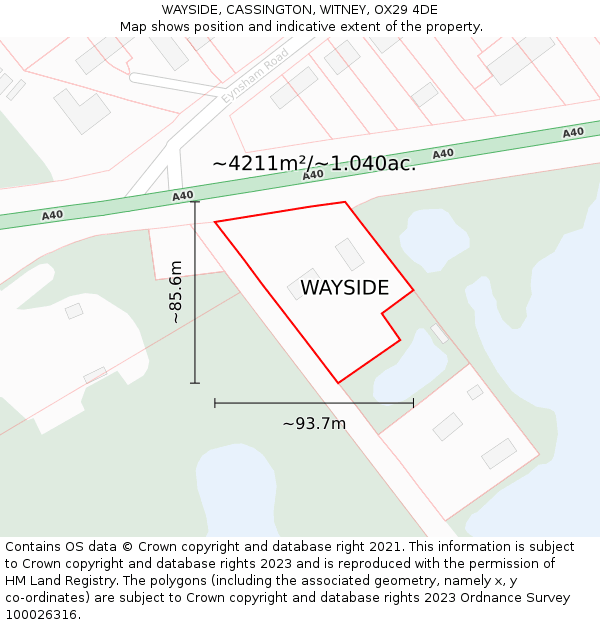 WAYSIDE, CASSINGTON, WITNEY, OX29 4DE: Plot and title map