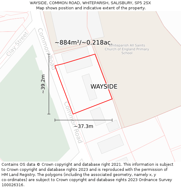 WAYSIDE, COMMON ROAD, WHITEPARISH, SALISBURY, SP5 2SX: Plot and title map