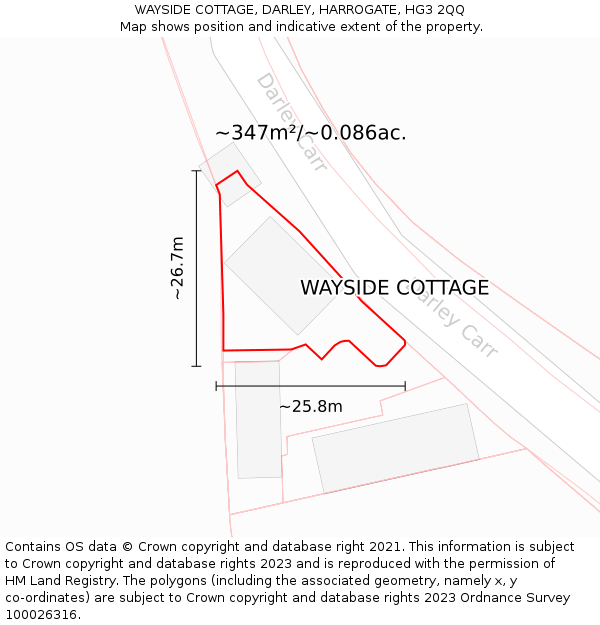 WAYSIDE COTTAGE, DARLEY, HARROGATE, HG3 2QQ: Plot and title map