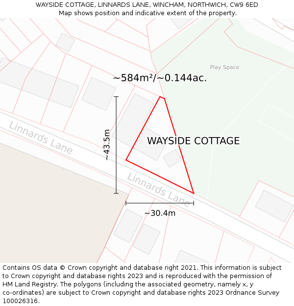 WAYSIDE COTTAGE, LINNARDS LANE, WINCHAM, NORTHWICH, CW9 6ED: Plot and title map