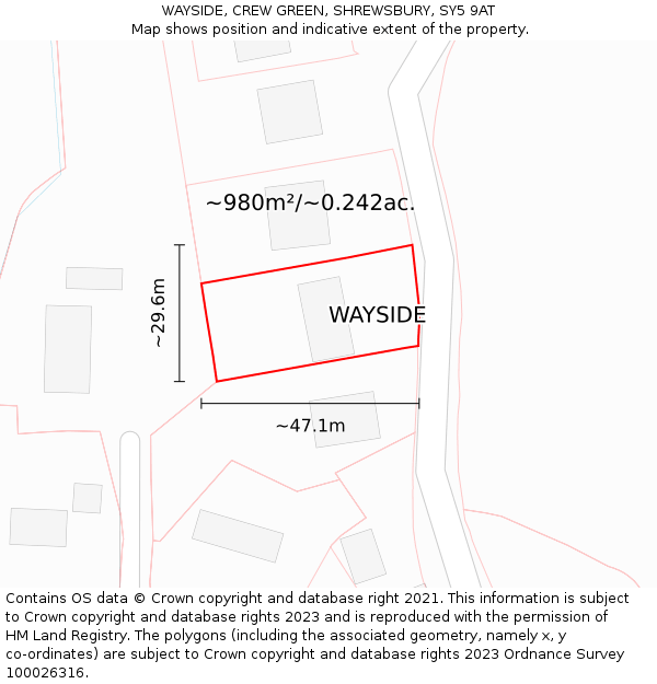 WAYSIDE, CREW GREEN, SHREWSBURY, SY5 9AT: Plot and title map