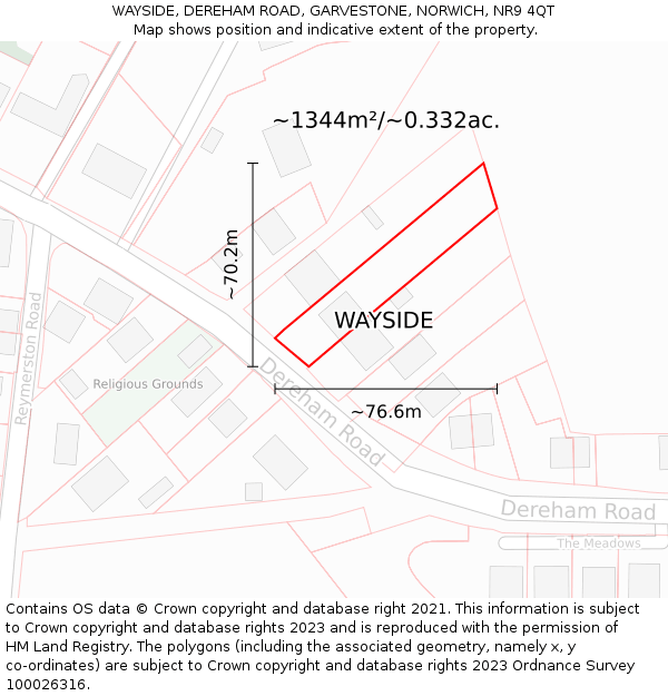 WAYSIDE, DEREHAM ROAD, GARVESTONE, NORWICH, NR9 4QT: Plot and title map