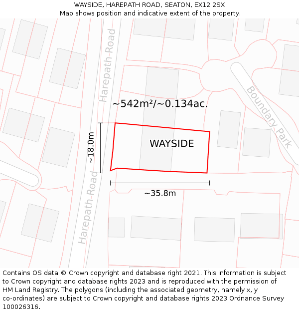 WAYSIDE, HAREPATH ROAD, SEATON, EX12 2SX: Plot and title map